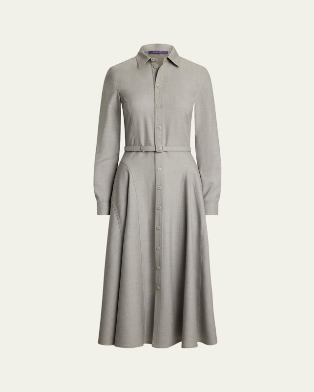 Safford Long-Sleeve Belted Midi Shirtdress